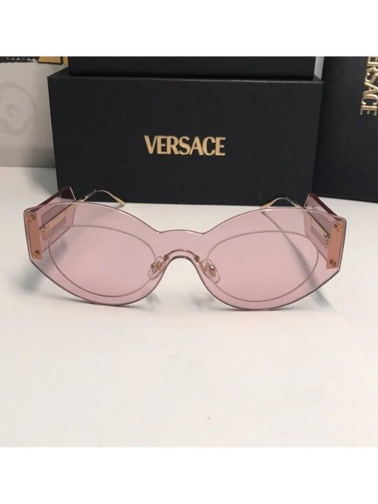 New Versace™ VE2276 Damier Women’s Sunglasses – Rimless Pink Metal main image 5